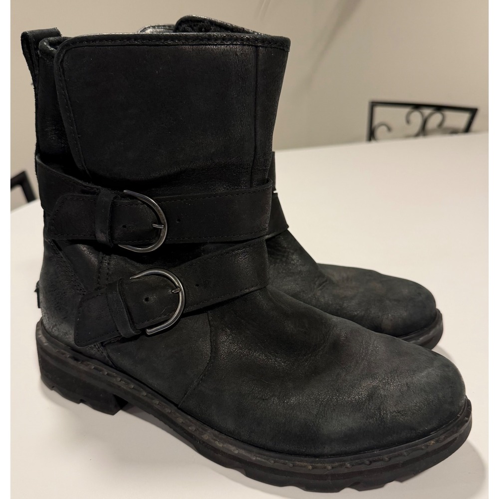 Sorel Lennox Moto Boots Black Waterproof Leather Buckle NL3930-010 Womens 10